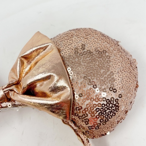 DISNEY PARKS Authentic Rose Gold Sequined Metallic Minnie Mouse Ears Headband - Picture 2 of 7